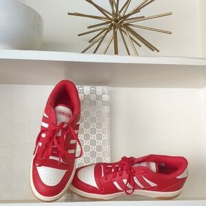 ❤️❤️Adidas Red Low-Top Sneakers with White Stripes and Gum Sole